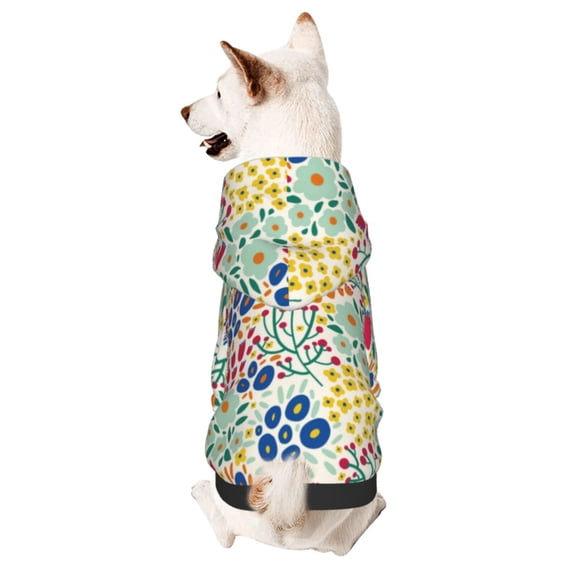 Cauagu Cartoon Flowers Pattern Winter Pet Hoodie Sweatshirts- Dog Hoodie Sweater with Leash Hole - Cute Dog Hoodie - Pet Clothes Puppy Cat Custume -X-Small