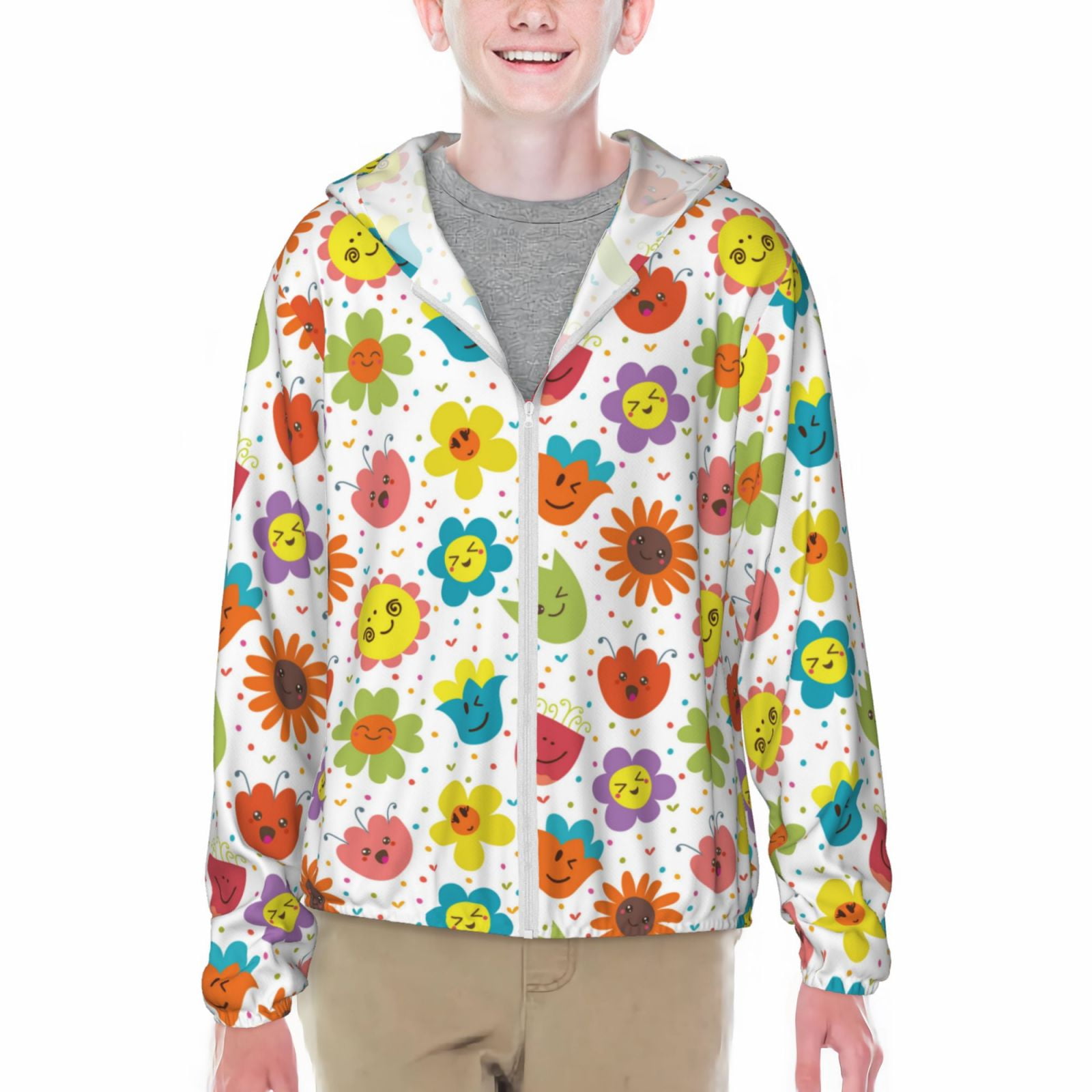 Cauagu Cartoon Flowers Print Sun Protection Jacket for Teen,FullZipper