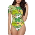 thumbnail image 1 of Cauagu Cartoon Frog Women's Crew Neck Round Short Sleeve T Shirts Tops Bodysuit Daily Jumpsuit-Small, 1 of 7