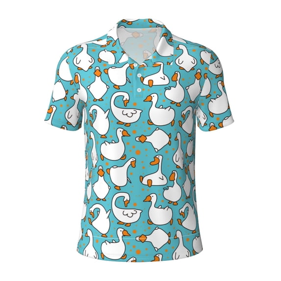 Cauagu Cartoon Funny Goose Print Men's Polo Shirts, Short-Sleeve Polo Shirts for Men Performance Golf Shirt Athletic Casual Collared T-Shirt-4X-Large