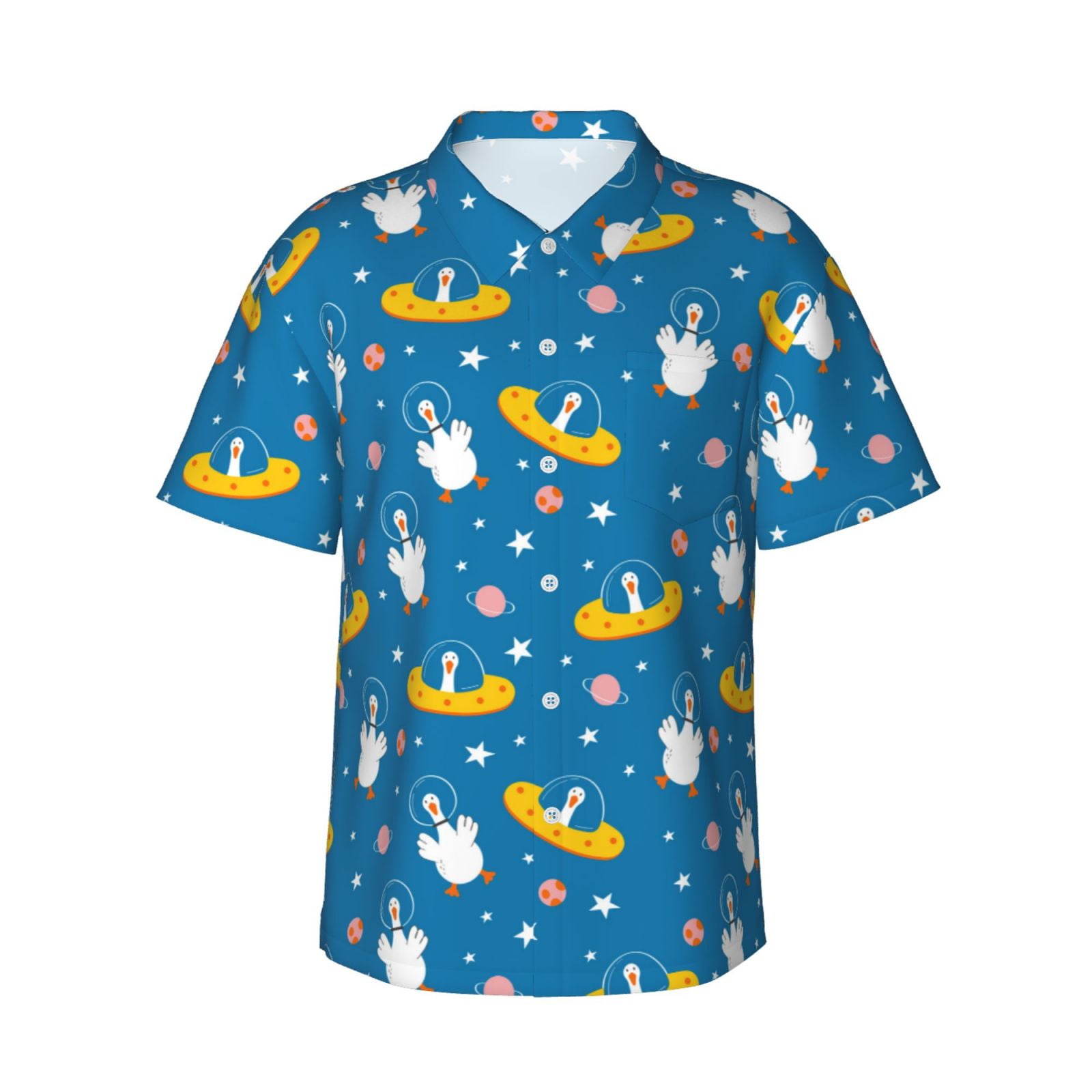 Cauagu Cartoon Goose Print Hawaiian Shirt for Men,Casual Short Sleeve