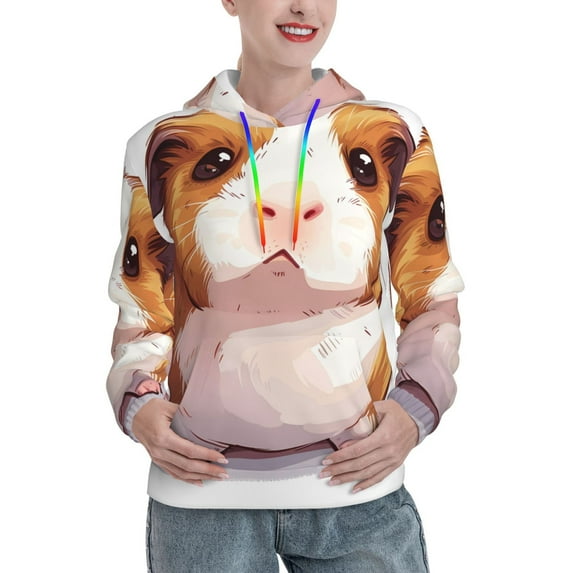 Cauagu Cartoon Guinea Pig for Women's Hooded Sweatshirts Pullover Hoodie for Women Fall Workout Sweat Long Sleeve Preppy Sweatshirts-Small