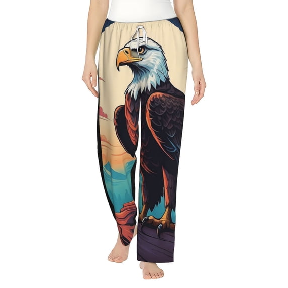 Cauagu Cartoon Iceberg Bald Eagle Pajama Pants for Women Loose Fit Wide Leg Trouser Pants Casual Elastic Waist Drawstring Lounge Pants