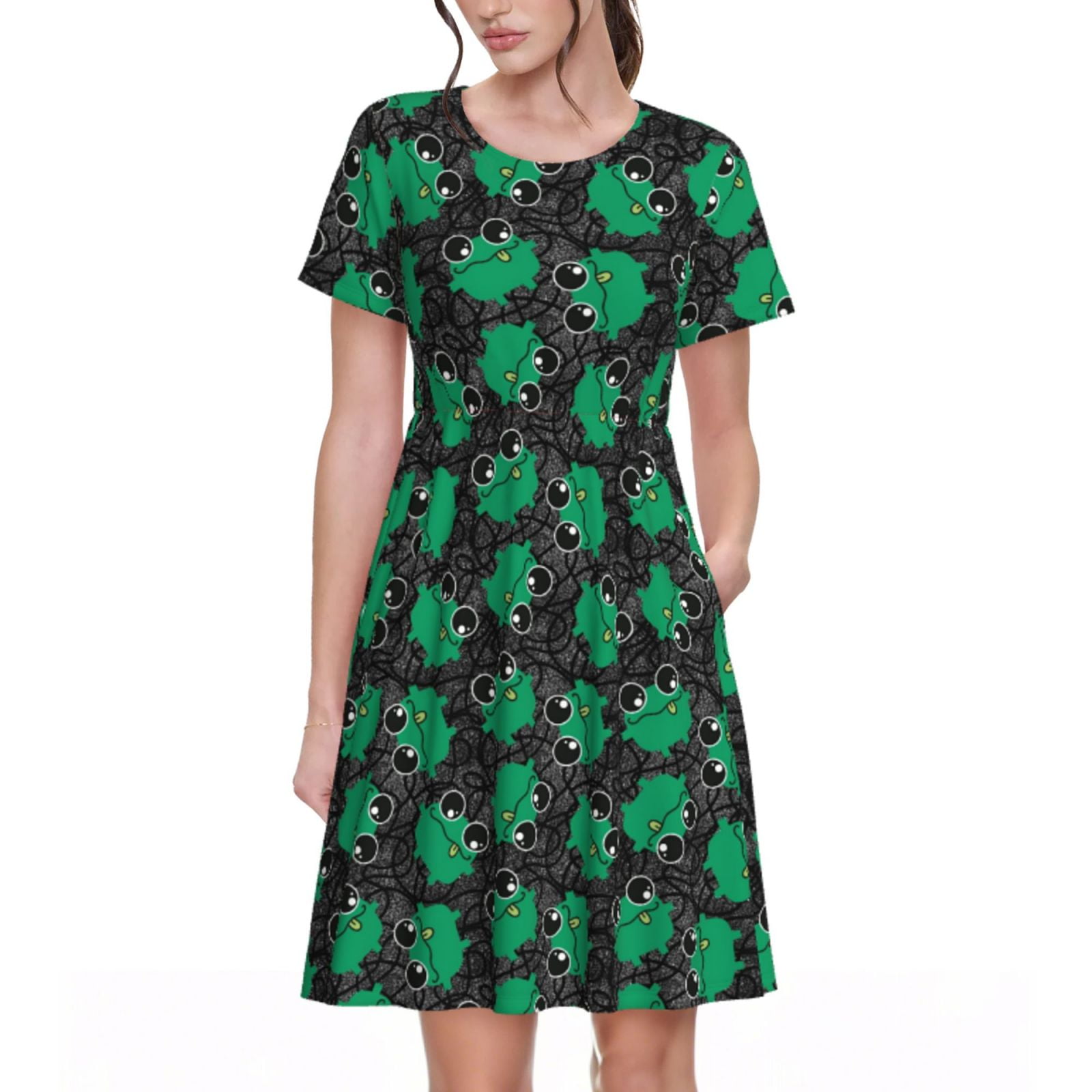 Cauagu Cartoon Kawaii Frogs Print Summer Dresses for Women 2025 Loose ...