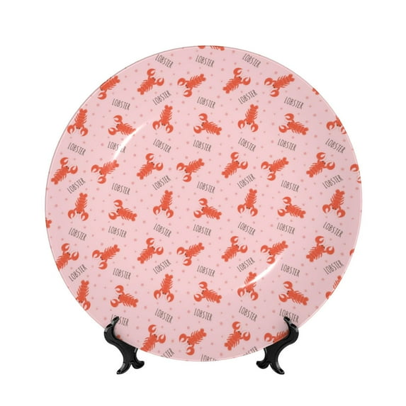 Cauagu Cartoon Lobsters 3 Print Bone China Decorative Plate, Wall Mount Plate Holiday Decor Decorative Ceramic Plates with Stand Elegant Household Plates Decorative-10in