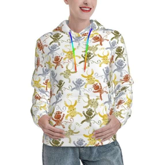 Cauagu Cartoon Monkey for Women's Hooded Sweatshirts Pullover Hoodie for Women Fall Workout Sweat Long Sleeve Preppy Sweatshirts-Medium