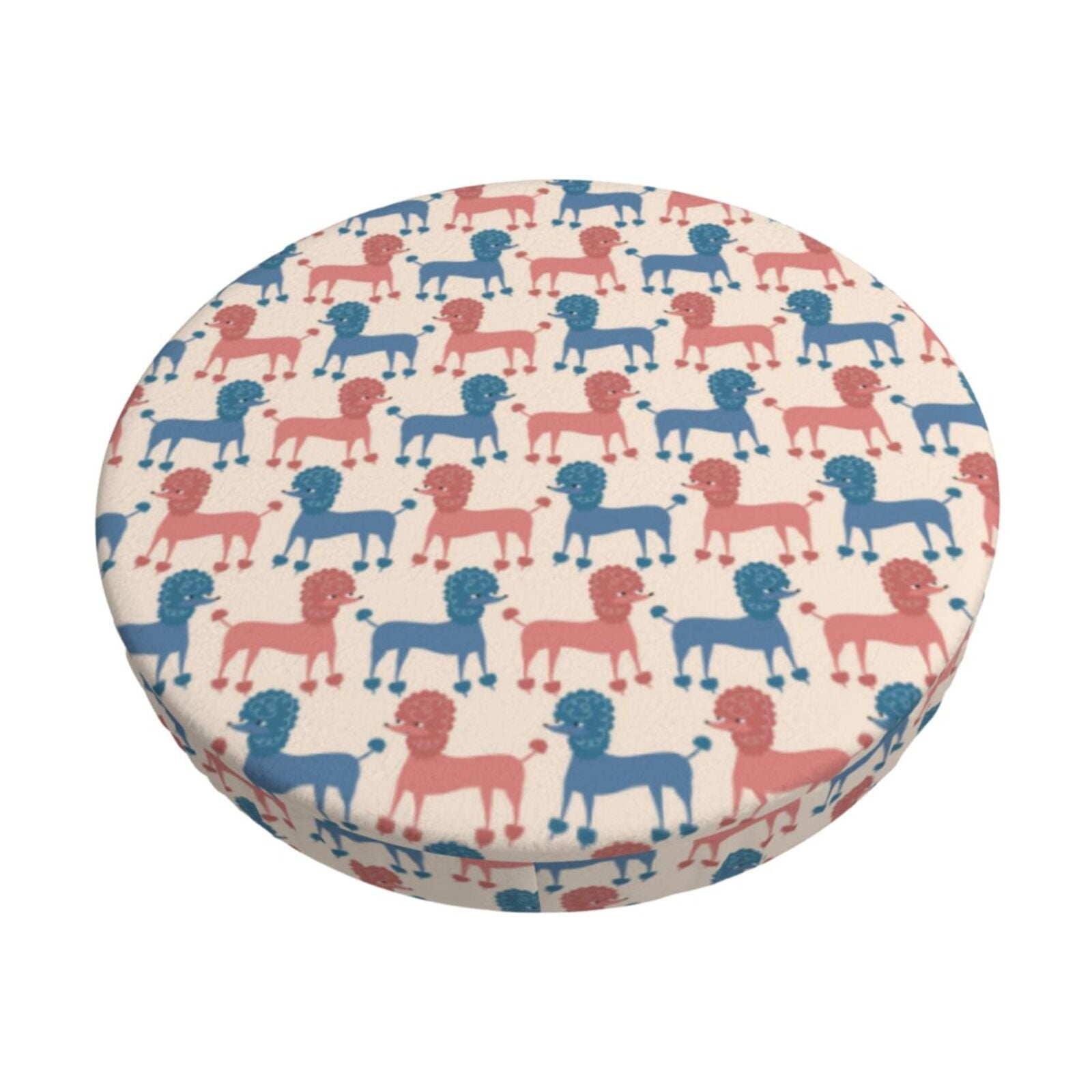 Cauagu Cartoon Poodle Dog Print Round Stool Covers,Seat Cushion for
