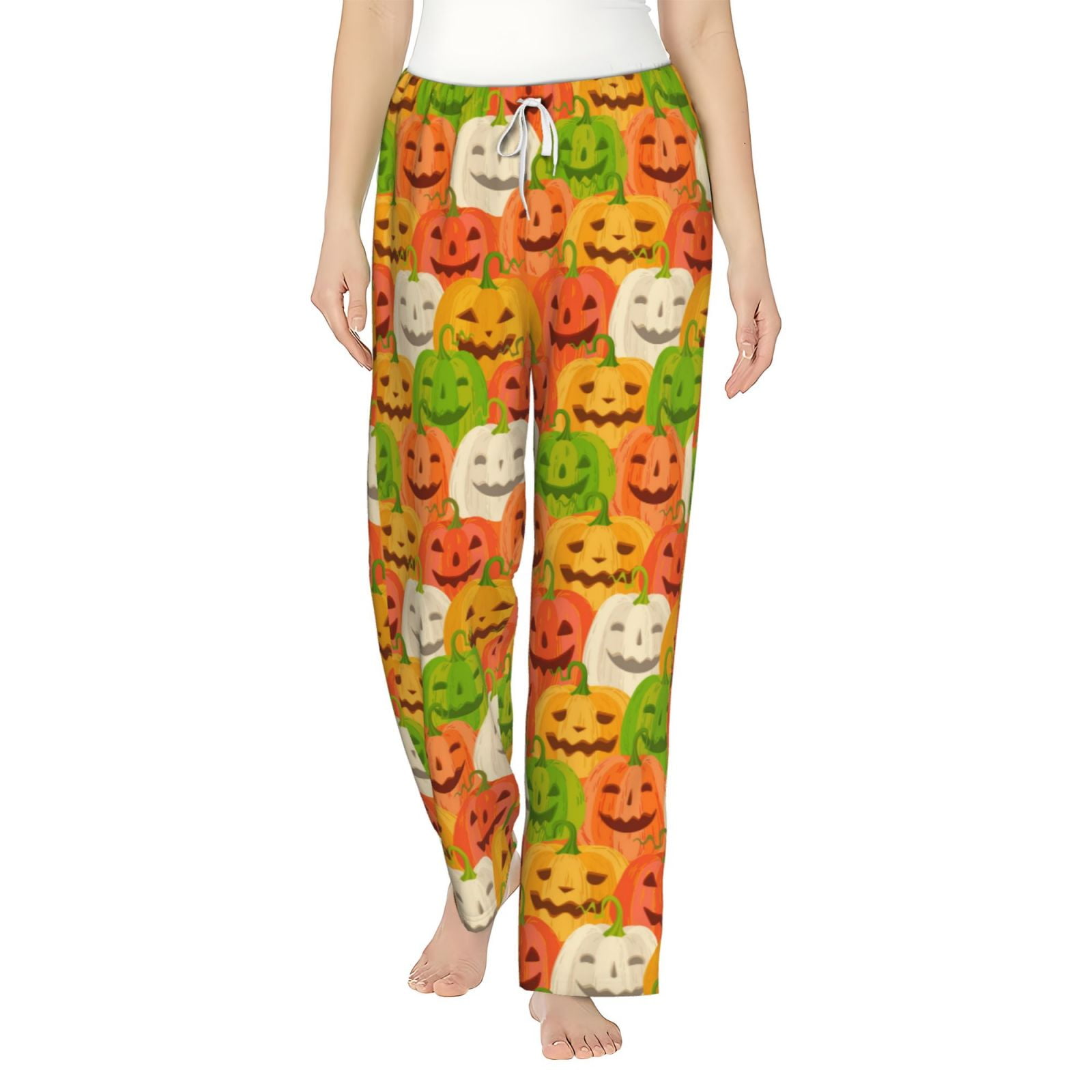 Cauagu Cartoon Pumpkins Pajama Pants for Women Loose Fit Wide Leg