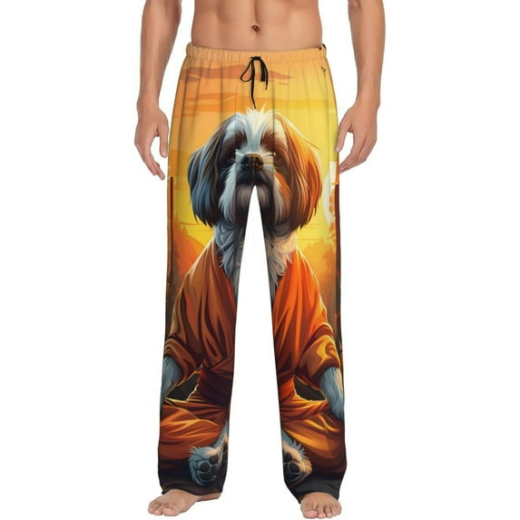 Cauagu Cartoon Puppy Sunset Mens Pajama Pants Sleep & Lounge Pants,PJ Bottoms with Pockets-Large