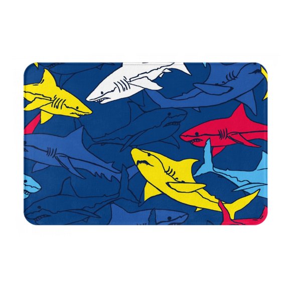 Cauagu Cartoon Shark Print Front Door Mat for Indoor Entrance 16x24 Inche,Absorbent Doormat Washable Carpet for Bathroom/Garage/Kitchen/Entry/Back