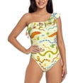 thumbnail image 1 of Cauagu Cartoon Snake8 Print Women's Sexy One Piece Swimsuits One Shoulder Ruffle Tummy Control Bathing Suit Slimming Swimwear-X-Large, 1 of 6