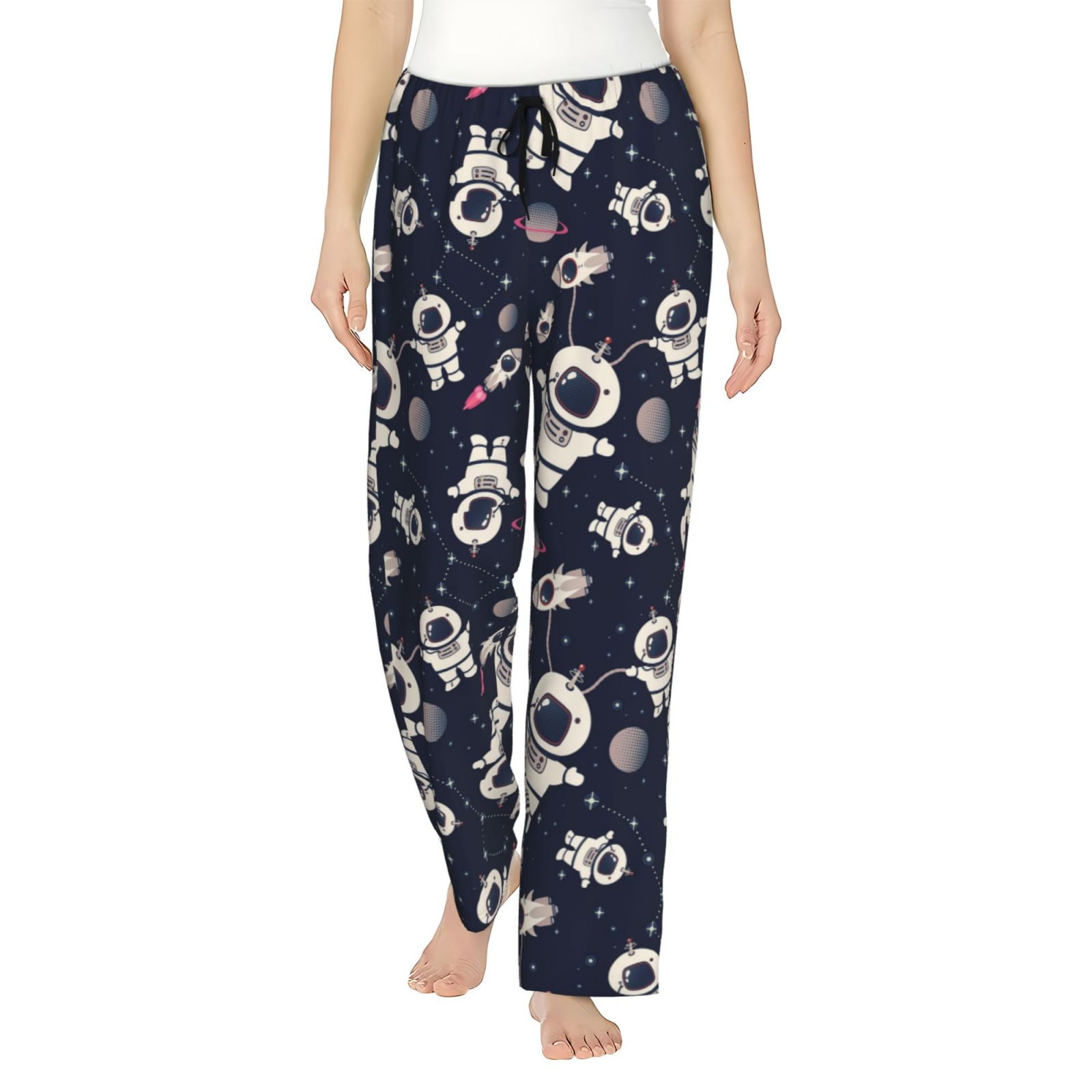 Cauagu Cartoon Spaceship Pajama Pants for Women Loose Fit Wide Leg