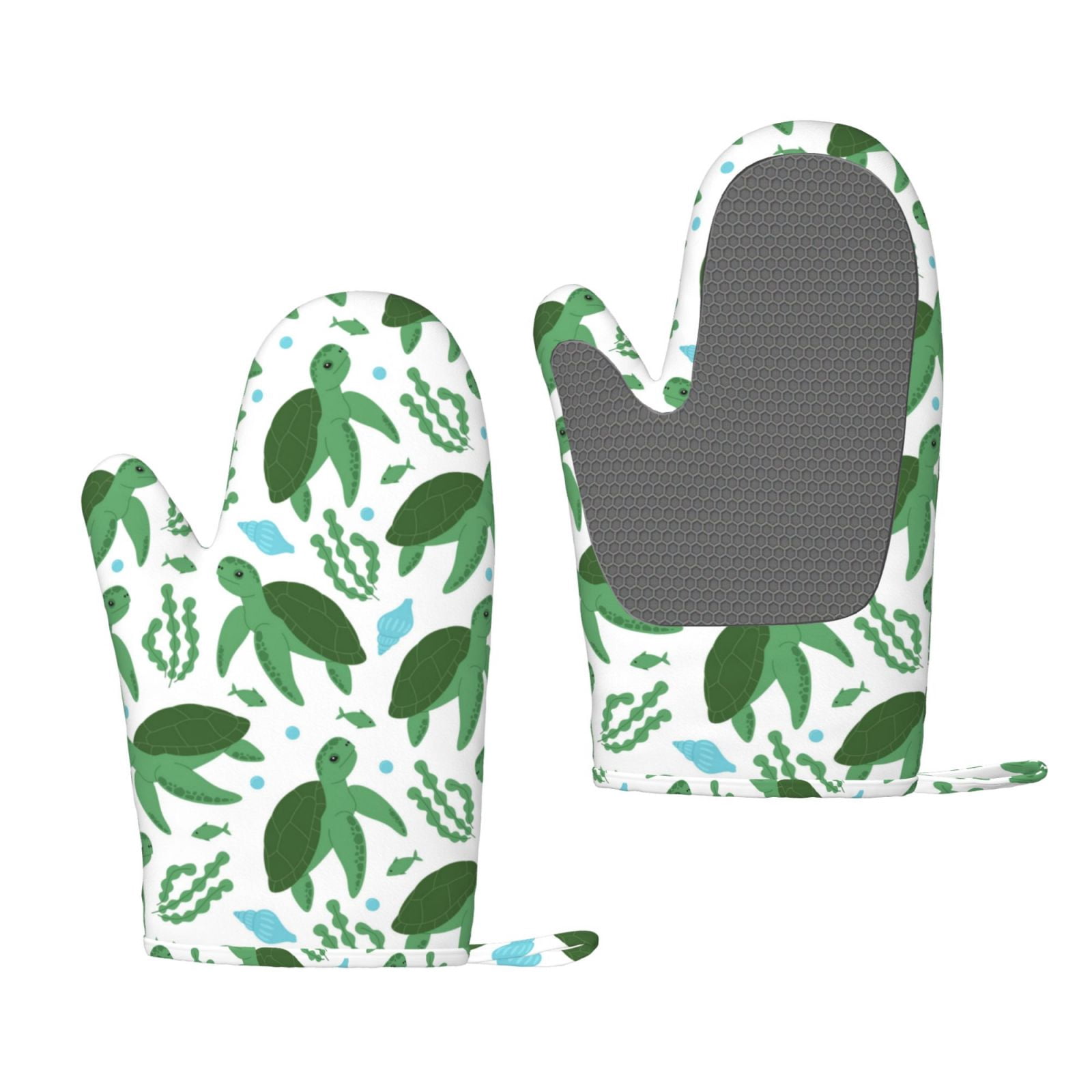 Cauagu Cartoon Turtle Print Oven Mitts 2 Piece Set,BBQ Gloves Grilling ...