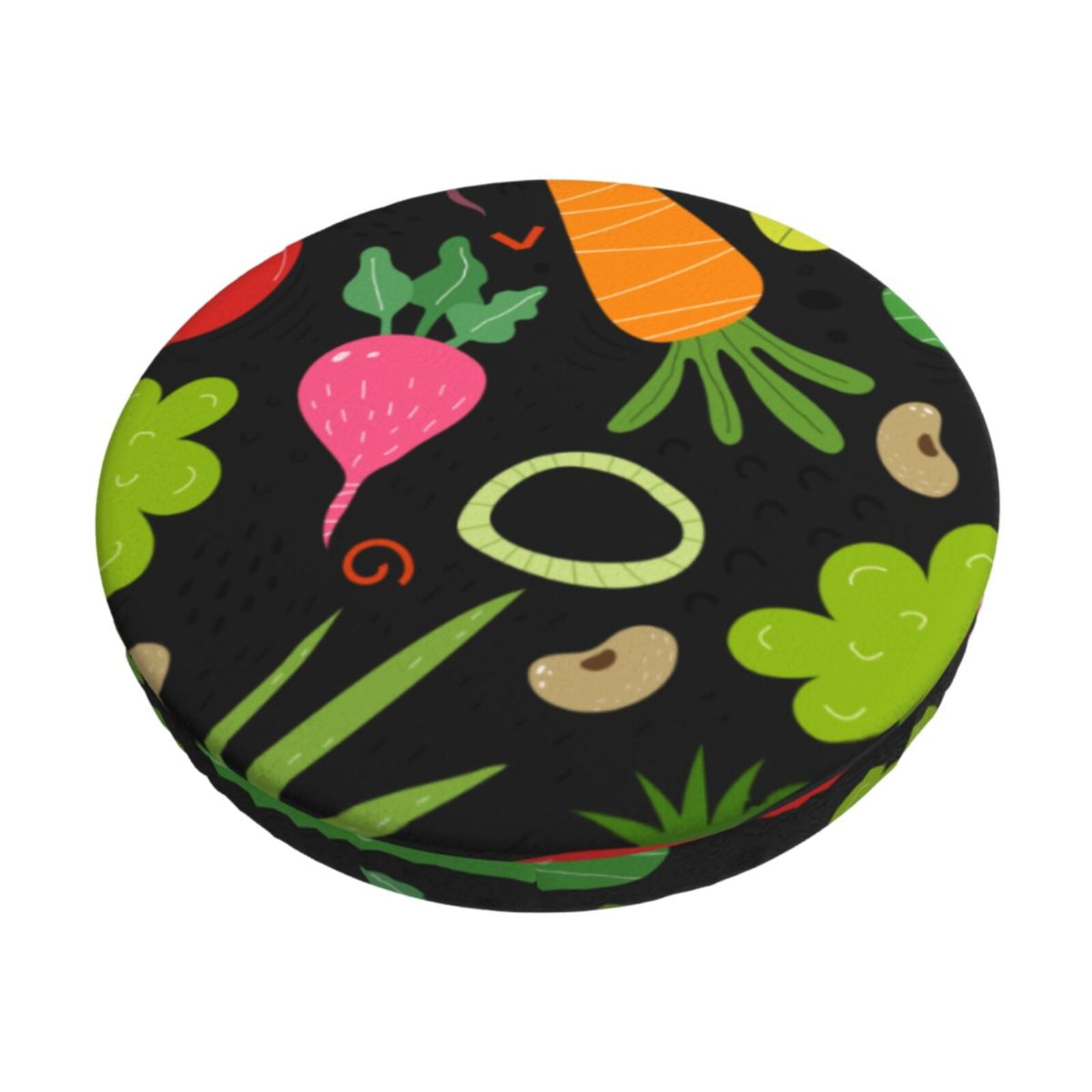 Cauagu Cartoon Vegetables Print Round Stool Covers,Seat Cushion for