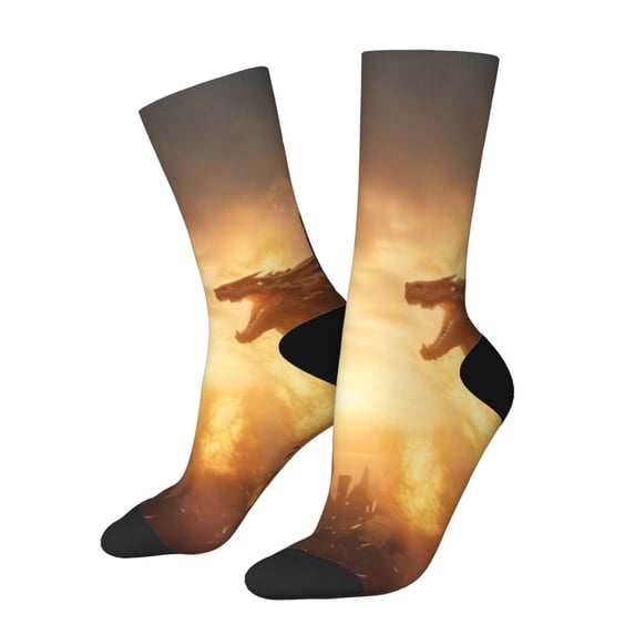 Cauagu Castle Cool Fire Dragon Print Crew Socks for Women and Men,Adult Athletic Running Socks 1-Pair Sports Socks Work Gear Socks with Moisture Wicking