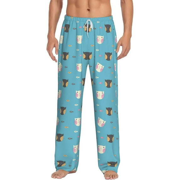 Cauagu Cat Fish Mens Pajama Pants Sleep & Lounge Pants,PJ Bottoms with Pockets-Large