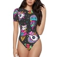 thumbnail image 1 of Cauagu Cat Icecream Women's Crew Neck Round Short Sleeve T Shirts Tops Bodysuit Daily Jumpsuit-Small, 1 of 7