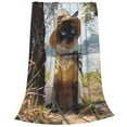 Cauagu Cat In Sun Hat Pattern Flannel Bed Blankets,Fleece Blanket