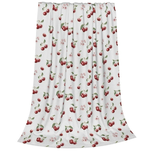 Cauagu Cherry Berries Pattern Flannel Bed Blankets,Fleece Blanket Comfortable Air Conditioning Blanket for Sofa Bed Travel Couch & Living Room -40"x30"