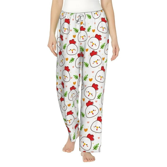 Cauagu Chicken And Plant Pajama Pants for Women Loose Fit Wide Leg Trouser Pants Casual Elastic Waist Drawstring Lounge Pants