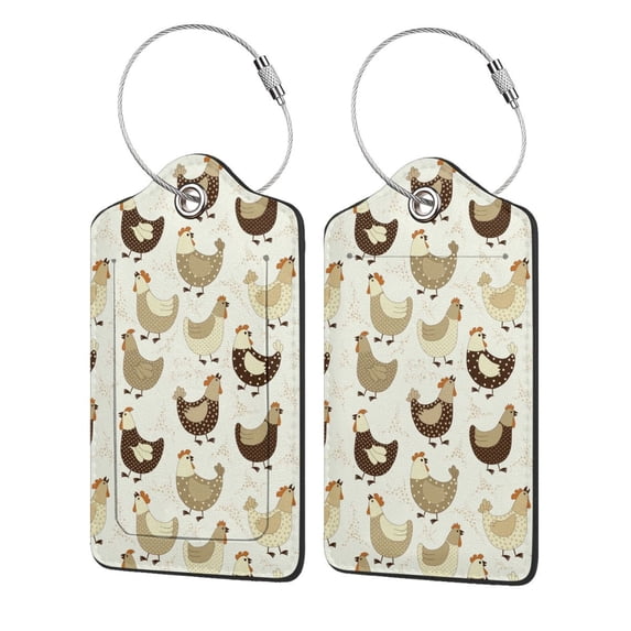 Cauagu Chicken Cartoon Pattern Luggage Tags,Leather Luggage Tags Personalized Luggage Tag Travel Tags Privacy Cover ID Label for Travel Bag Suitcase-4 PCS