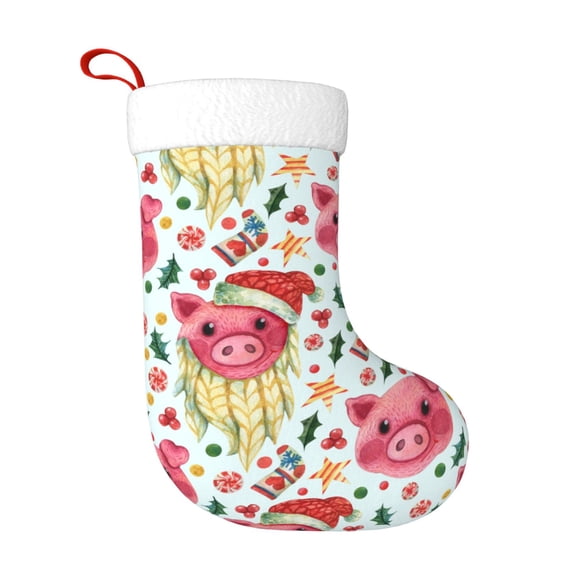 Cauagu Christmas Cute Pigs for Christmas Stockings,1-Pack Large Xmas Stocking Holiday and Farmhouse Stocking Fit for Christmas Holiday Party Decoration(17.7*11 Inch)