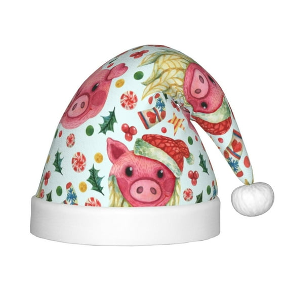 Cauagu Christmas Cute Pigs Pattern Christmas Hat for Kids,Xmas Holiday Hat Santa Hat for Boys & Girls Festive Headwear Accessories for Christmas/New Year/Holiday