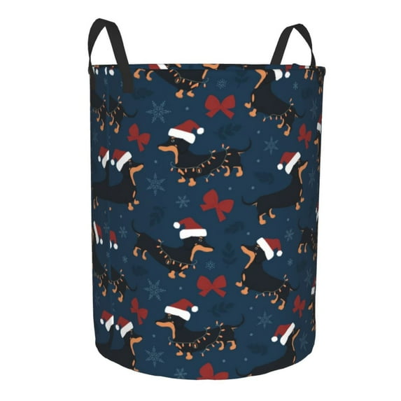 Cauagu Christmas Dachshund for Laundry Basket,Collapsible Organizer Basket for Storage Bin Toy Bins Gift Baskets Bedroom Clothes Children Nursery Hamper -Medium