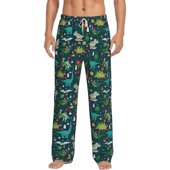Cauagu Christmas Dinosaur colorful Mens Pajama Pants Sleep & Lounge Pants,PJ Bottoms with Pockets-Small