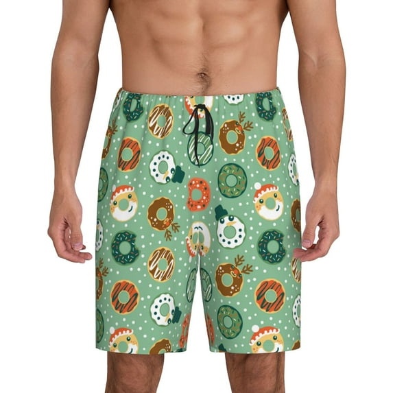 Cauagu Christmas Donuts Print Pajama Bottoms for Men Sleep Pajama Shorts Elastic Waistband Sleep Pajama Short Men's PJ Shorts -X-Large