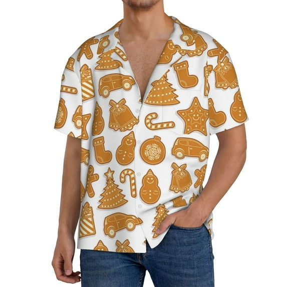 Cauagu Christmas Elements Men's Short Sleeve Button Down Hawaiian Shirt for Men Bowling Shirts Casual Summer Beach Shirt,XX-Large