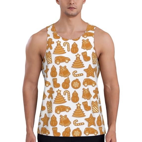Cauagu Christmas Elements Print Men's Sleeveless Muscle Shirts,Tank Tops Quick Dry Workout Tank Top Gym Muscle Tee Fitness Bodybuilding T Shirt for Men-4X-Large