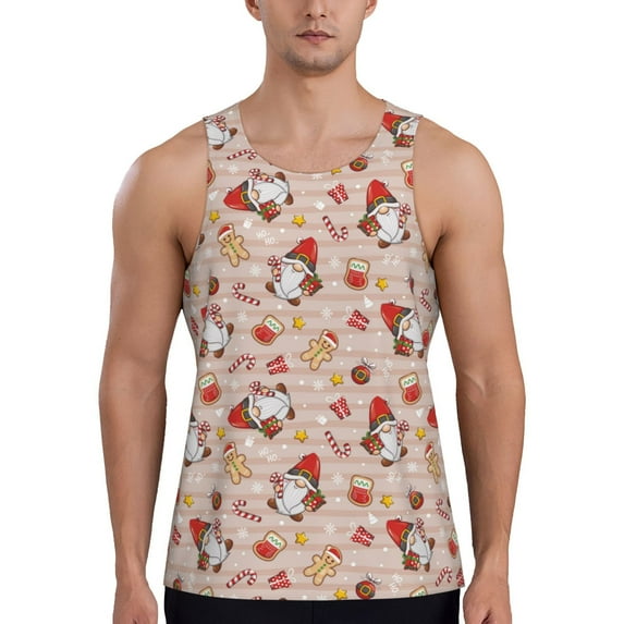 Cauagu Christmas Gnomes Santa Claus Print Men's Sleeveless Muscle Shirts,Tank Tops Quick Dry Workout Tank Top Gym Muscle Tee Fitness Bodybuilding T Shirt for Men-Large