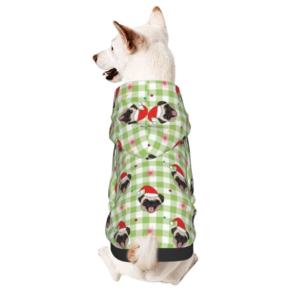 Cauagu Christmas Hat French Bulldog Pattern Winter Pet Hoodie Sweatshirts- Dog Hoodie Sweater with Leash Hole - Cute Dog Hoodie - Pet Clothes Puppy Cat Custume -Medium