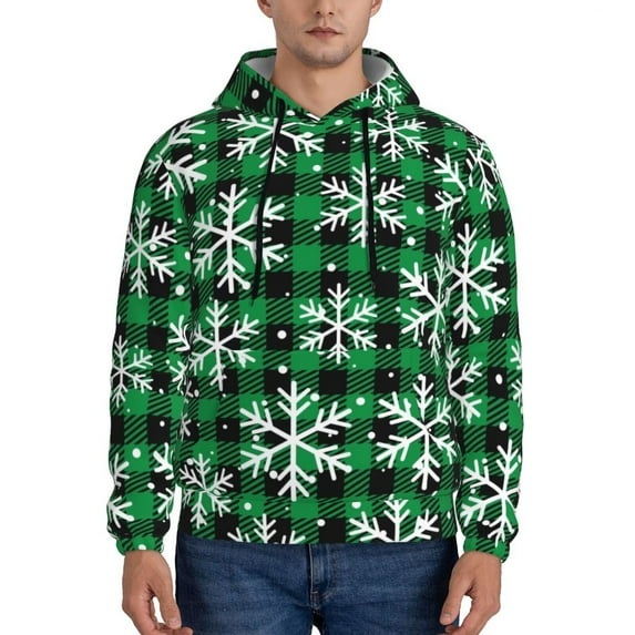 Cauagu Christmas Pattern At Buffalo Plaid for Men's Pullover Hooded Sweatshirt Athletic Casual Hoodie Aautumn Hoodie Sweatshirt for Men Pullover Casual Hooded Sweatshirt-4X-Large