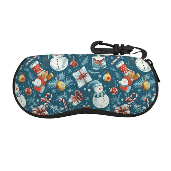 Cauagu Christmas Snowman Gift Pattern Unisex Glasses Case,Zipper Protective Fabric Sunglass Case with Clip Soft Case Horizontal Protective Pouch for Sunglasses Eyewear