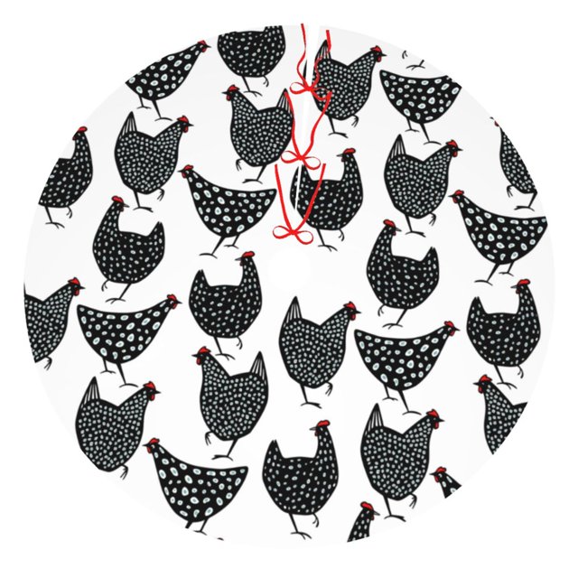 Cauagu Christmas Tree Skirt Retro Rooster Pattern Christmas Tree