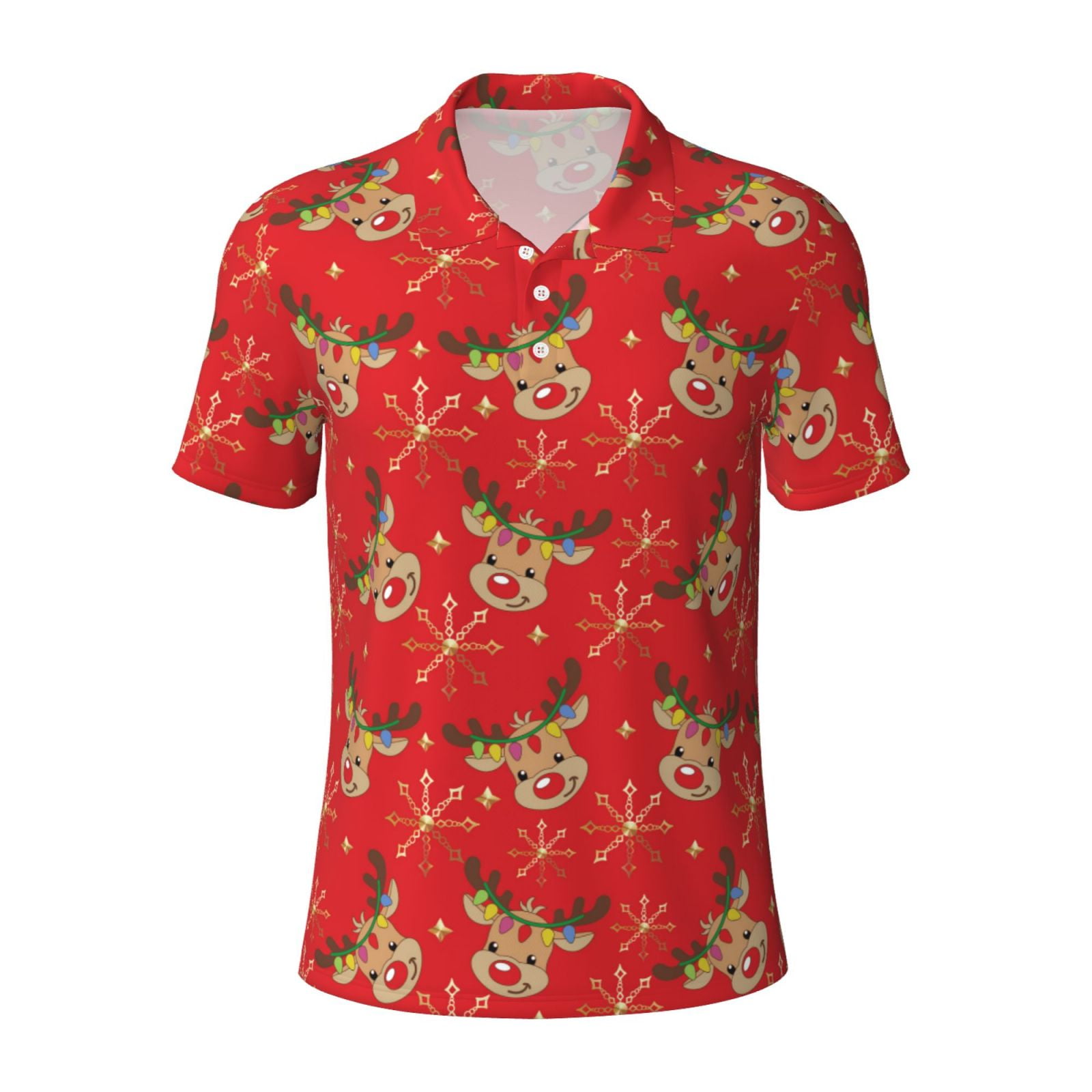 Cauagu Christmas With Cute Deer Print Men's Polo Shirts, Short-Sleeve ...