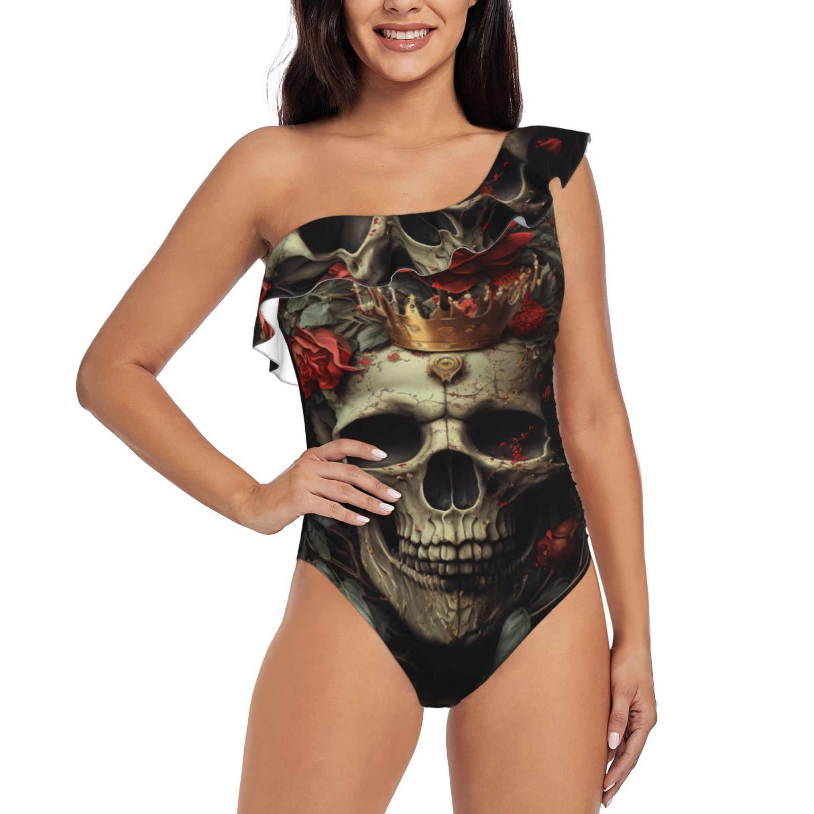 Red Rose Skull One Piece Swimsuite