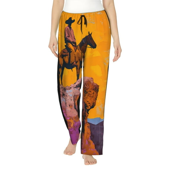 Cauagu Cliff Western Cowboy Pajama Pants for Women Loose Fit Wide Leg Trouser Pants Casual Elastic Waist Drawstring Lounge Pants
