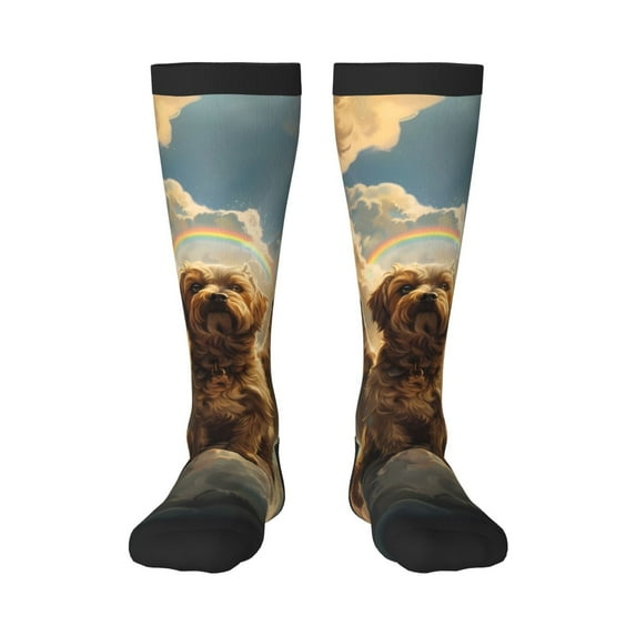 Cauagu Cloud Rainbow Winged Dog Print Women's Men's Ankle Socks 1-pack Casual Athletic Socks for Unisex Adult Moisture-Wicking Socks for Daily Wear/Running/Sport