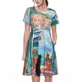 thumbnail image 1 of Cauagu Coastal Cat By The Window Print Summer Dresses for Women 2025 Loose Short Sleeve Casual Sundresses with Pockets, 1 of 6