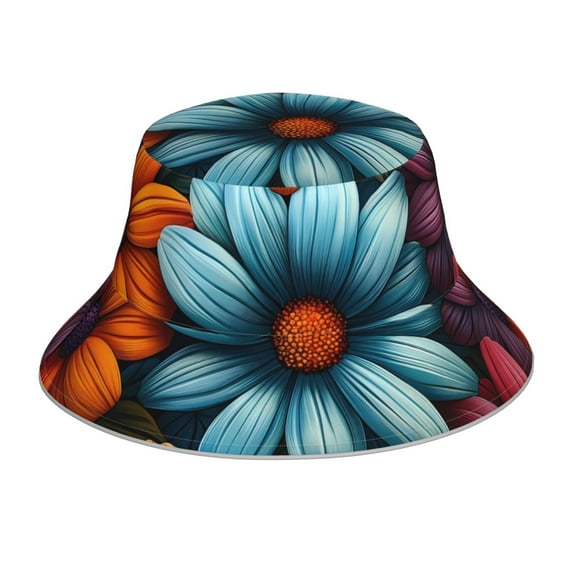 Cauagu Colorful Blooming Flowers for Unisex Bucket Hat,Outdoor Summer Beach Fishing Sun Hat Hot Summer Reflective Bucket Hat Fun Outdoor Vacation Hat for Men and Women