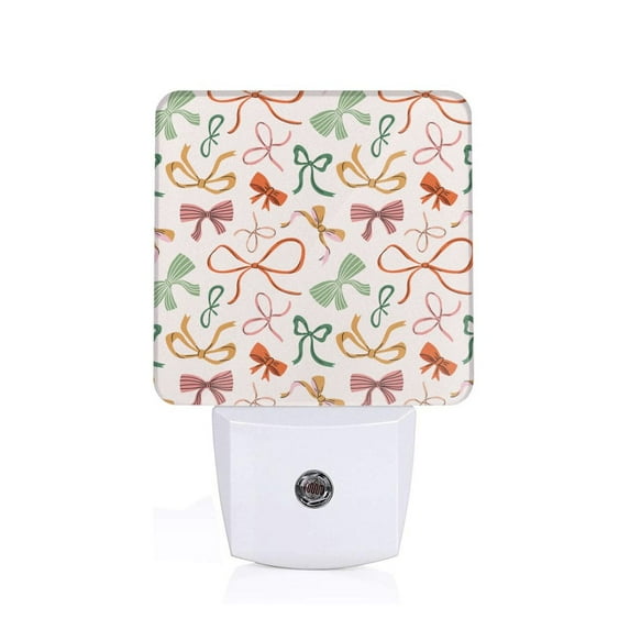 Cauagu Colorful Bow Knots Print LED Nightlight,0.5W Night Lights Plug into Wall 1 Pack with Dusk-to-Dawn Light Sensor Soft Glow Lamp for Bathroom Adult Hallway-