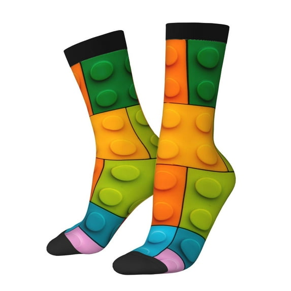 Cauagu Colorful Building Blocks Print Crew Socks for Women and Men,Adult Athletic Running Socks 1-Pair Sports Socks Work Gear Socks with Moisture Wicking