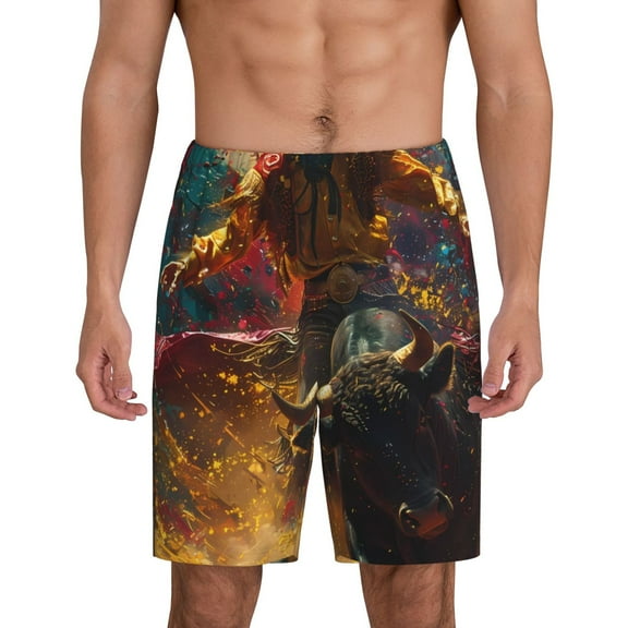 Cauagu Colorful Bull Western Man Print Pajama Bottoms for Men Sleep Pajama Shorts Elastic Waistband Sleep Pajama Short Men's PJ Shorts -Small