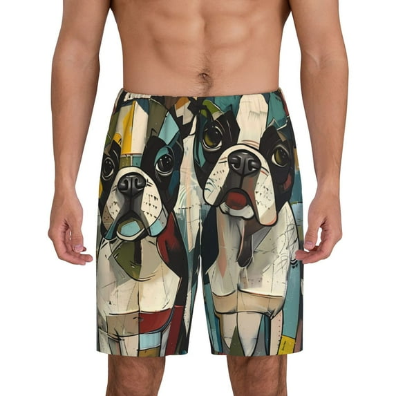 Cauagu Colorful Bulldog Duo Print Pajama Bottoms for Men Sleep Pajama Shorts Elastic Waistband Sleep Pajama Short Men's PJ Shorts -X-Large