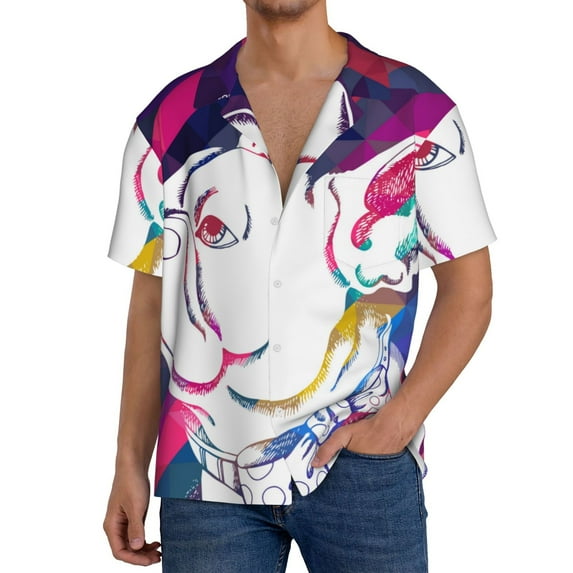 Cauagu Colorful Bulldog Men's Short Sleeve Button Down Hawaiian Shirt for Men Bowling Shirts Casual Summer Beach Shirt,Medium