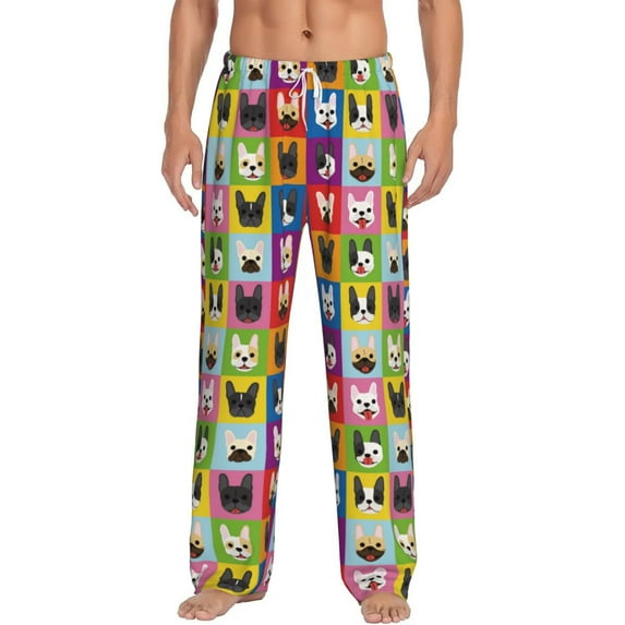 Cauagu Colorful Bulldog Mens Pajama Pants Sleep & Lounge Pants,PJ Bottoms with Pockets-Large
