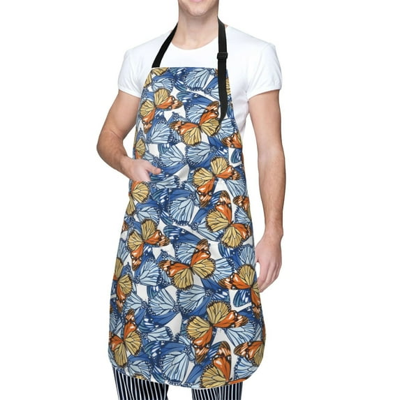 Cauagu Colorful Butterfly1 Aprons with Pockets,Waterproof Apron for Women,Kitchen Cooking Apron Adjustable Bib Aprons Chef Apron for Cooking,Drawing,Crafting